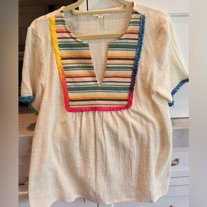 Entro Women’s Cream Tunic with Southwest trim, size M, EUC
